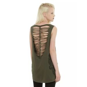 Hot Topic Olive Green Skull Lattice Back Tank Top Women's Size S